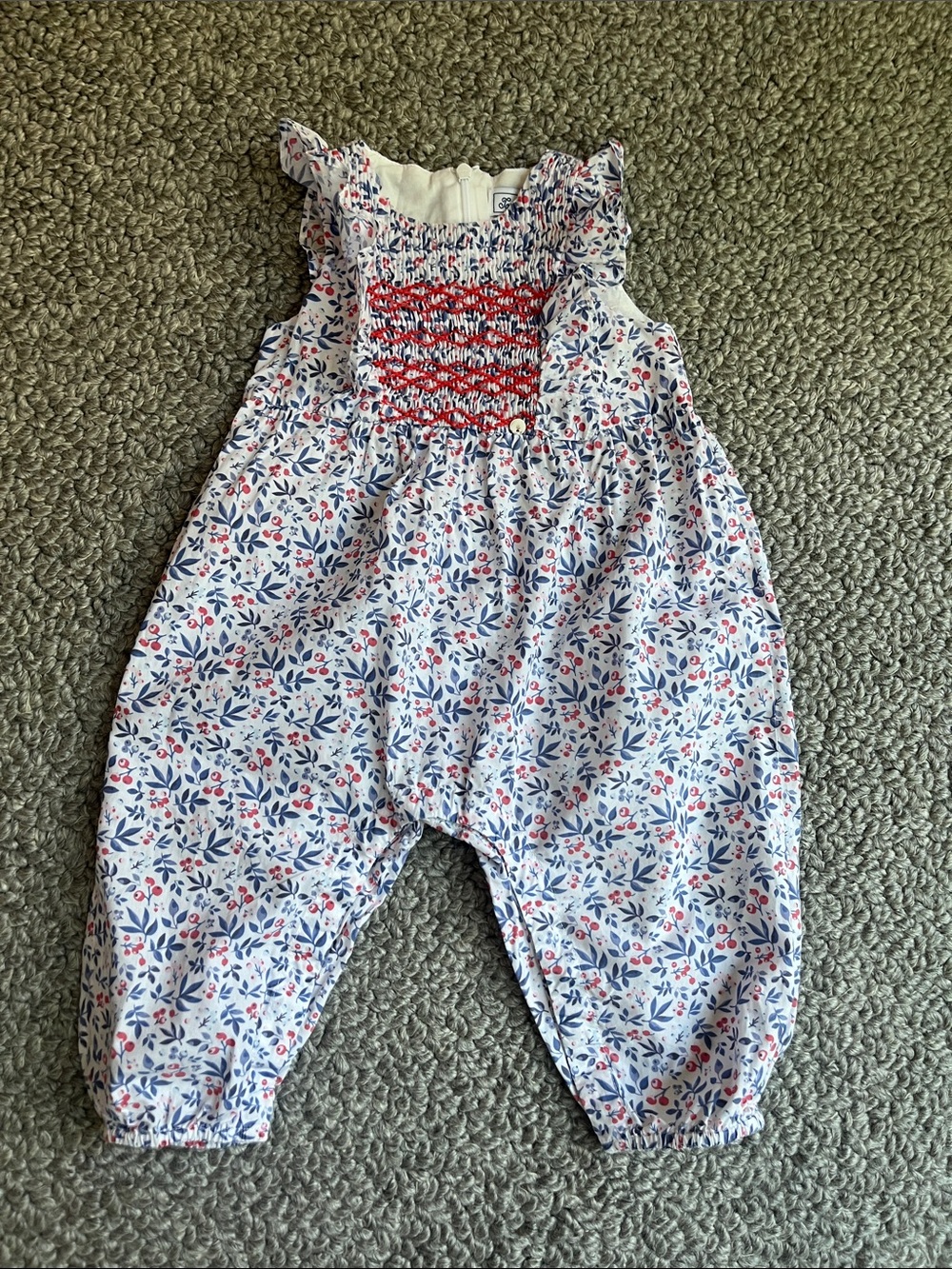 Tartine et Chocolat White Romper with Blue & Red Floral Print